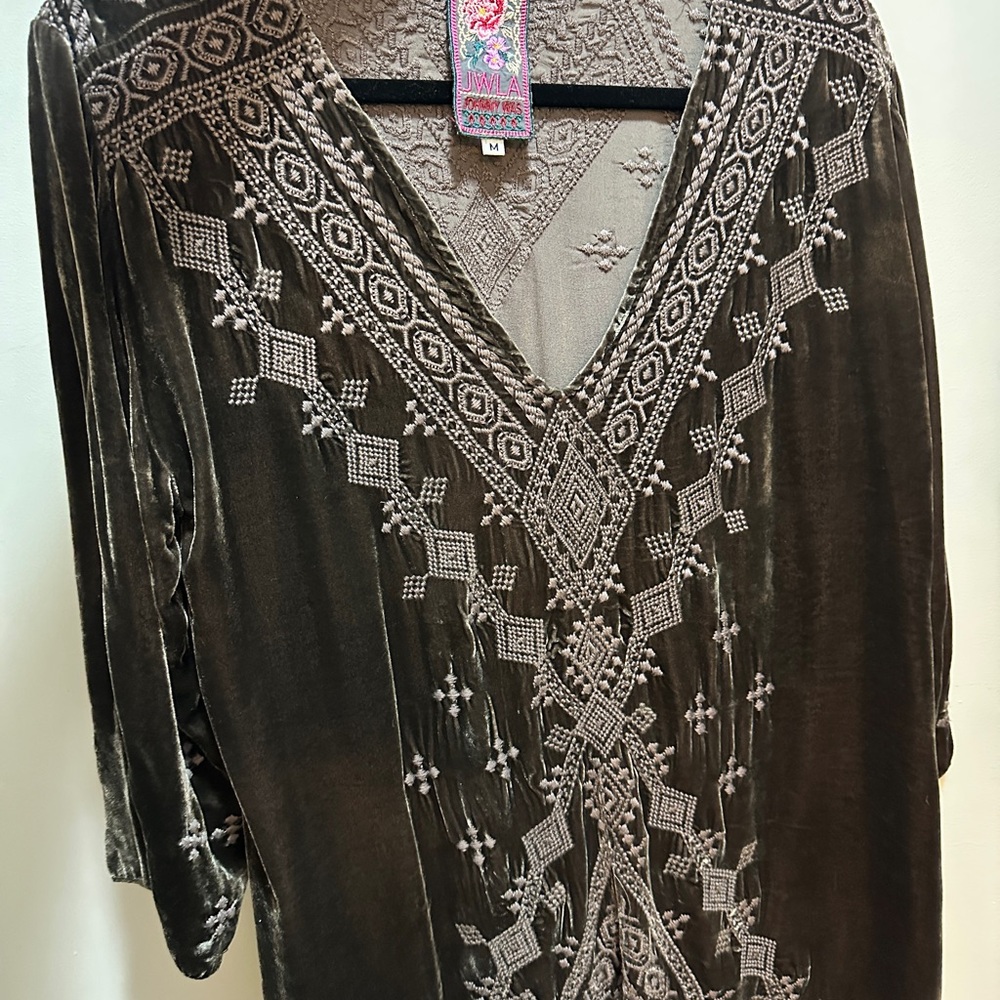 Johnny Was Brown Embroidered Blouse